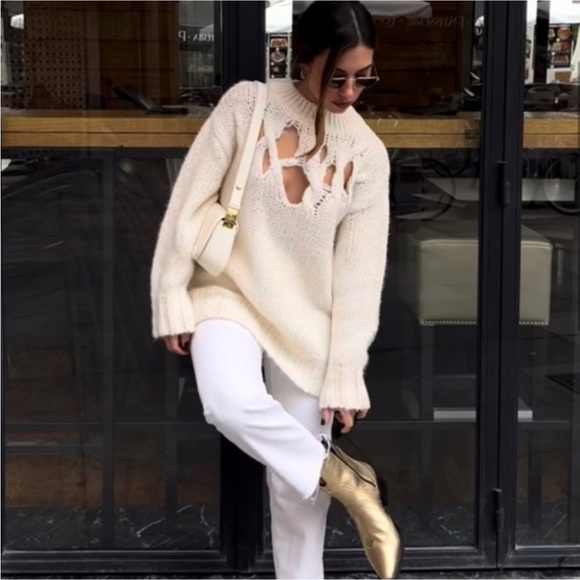 Zara Ripped Knit Sweater - Picture 2 of 10